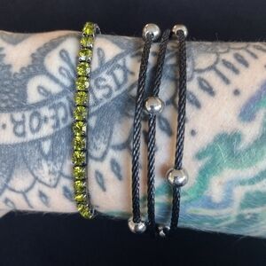 Green Rhinestone And Black Silver Bracelet Set